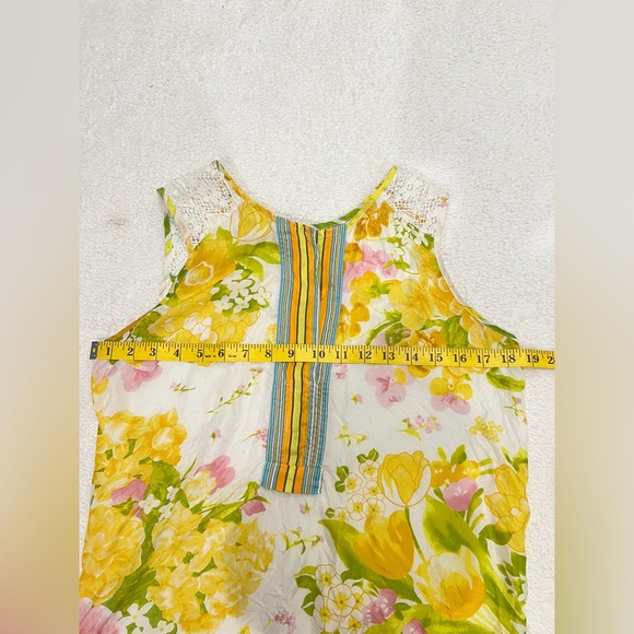 Tiny by Anthropologie Yellow Floral Prink Silk Blend Sleeveless Top Size XS - Picture 3 of 6